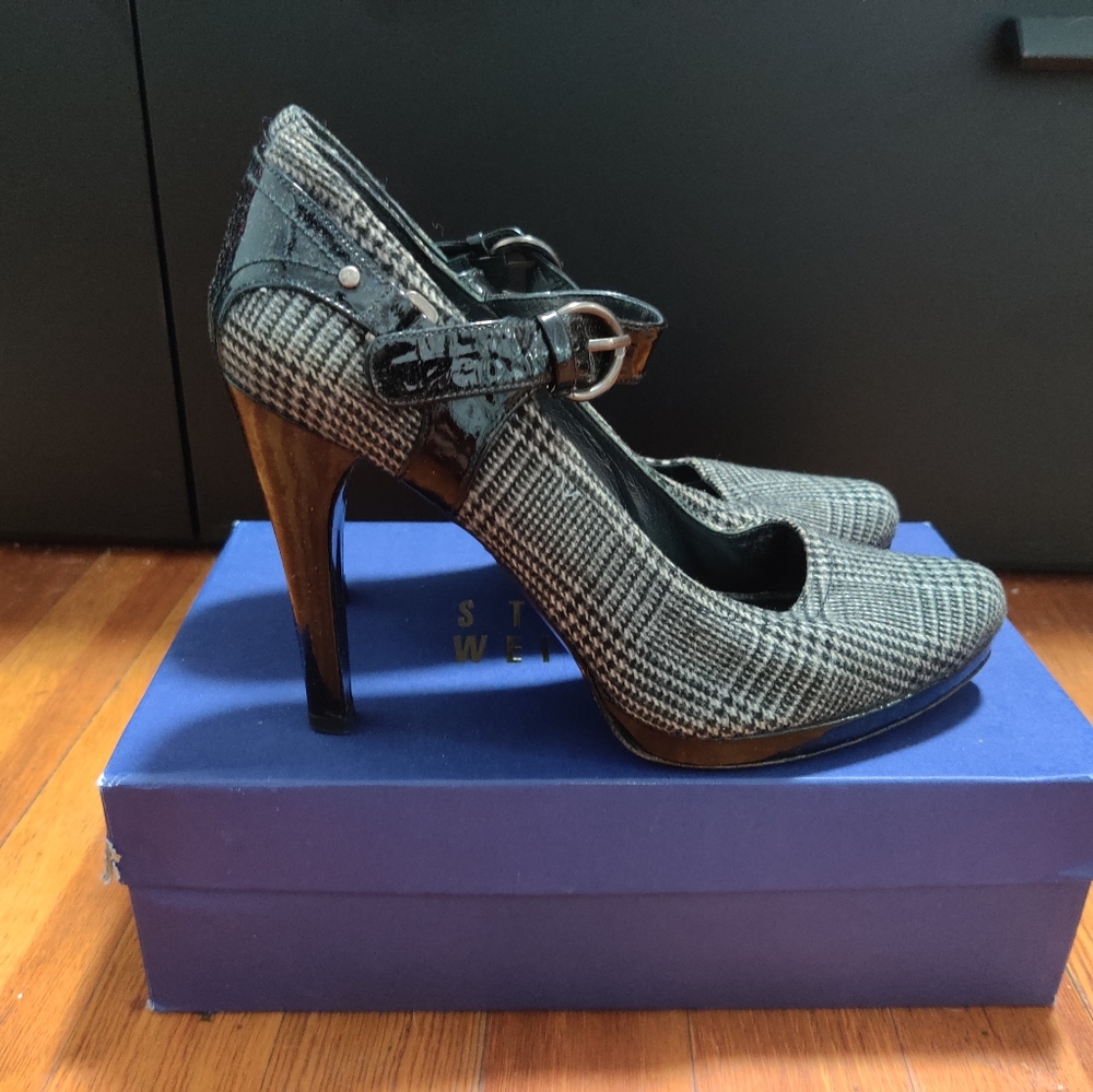 Stuart Weitzman Marianne Gray Tweed Mary Janes - Size 9N